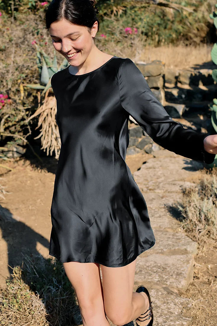 Patrice Black Satin Mini Dress Dresses Ciao Lucia