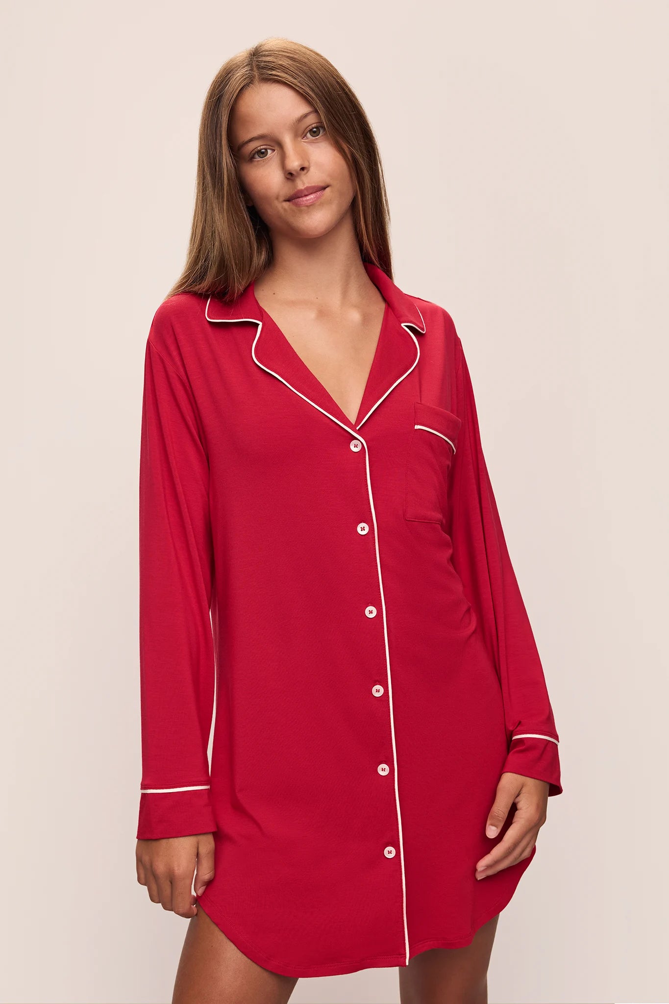 Eberjey Gisele Sleepshirt Haute Red Ivory XS