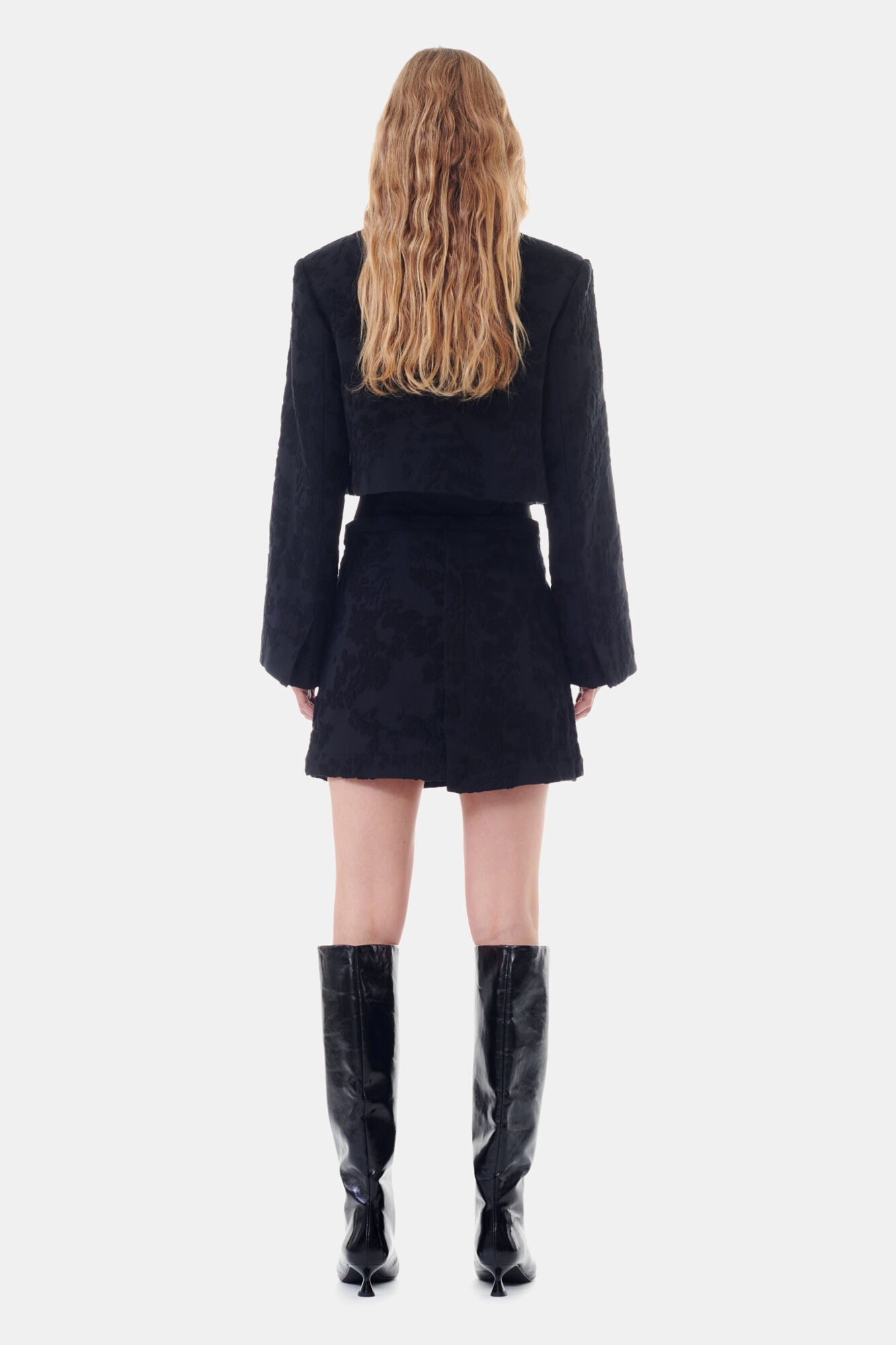 Black Boucle Jacquard Suiting Cropped Blazer Jackets & Coats Ganni