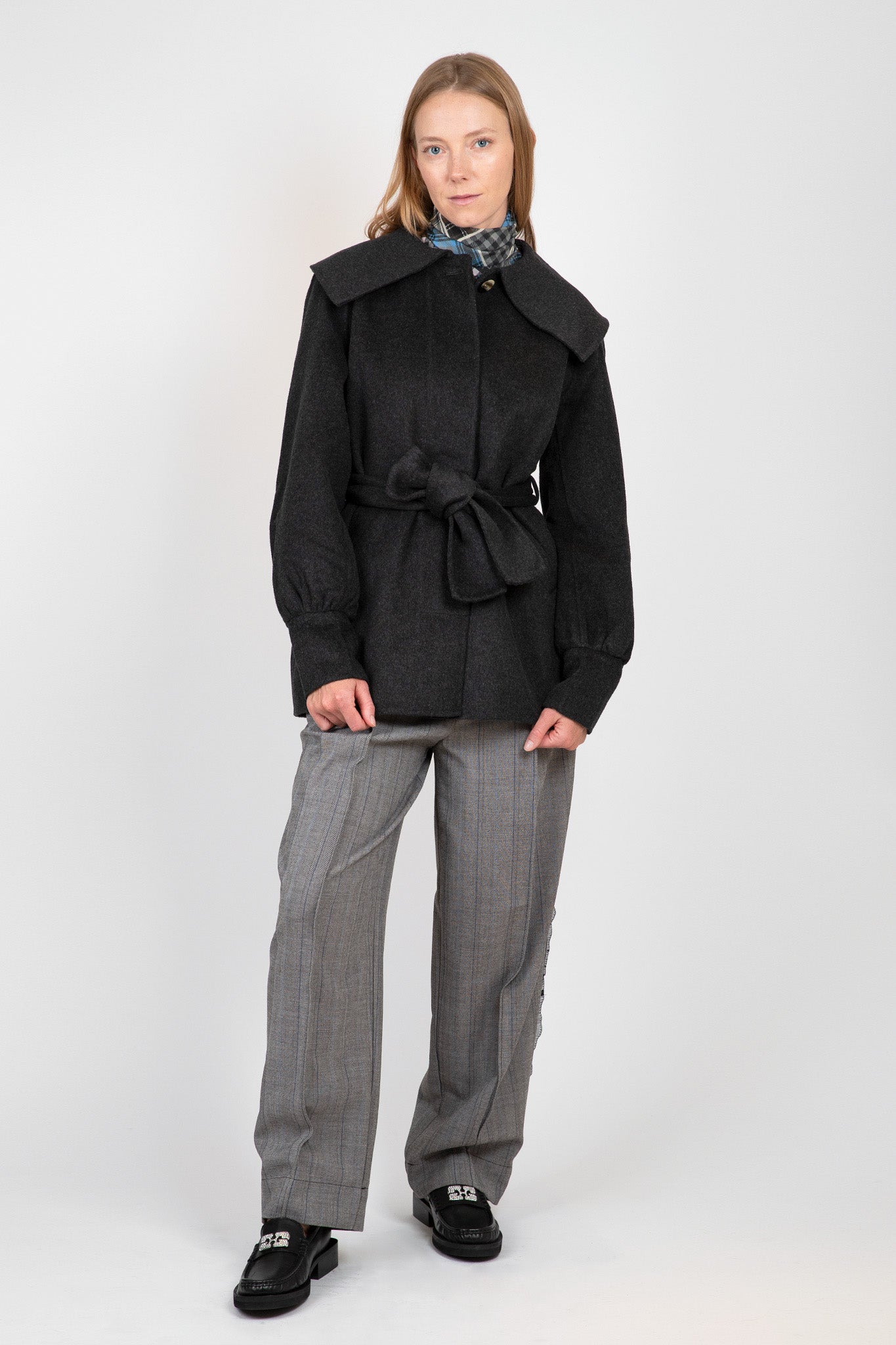 Grey Wool Collar Jacket Jackets &amp; Coats Ganni   