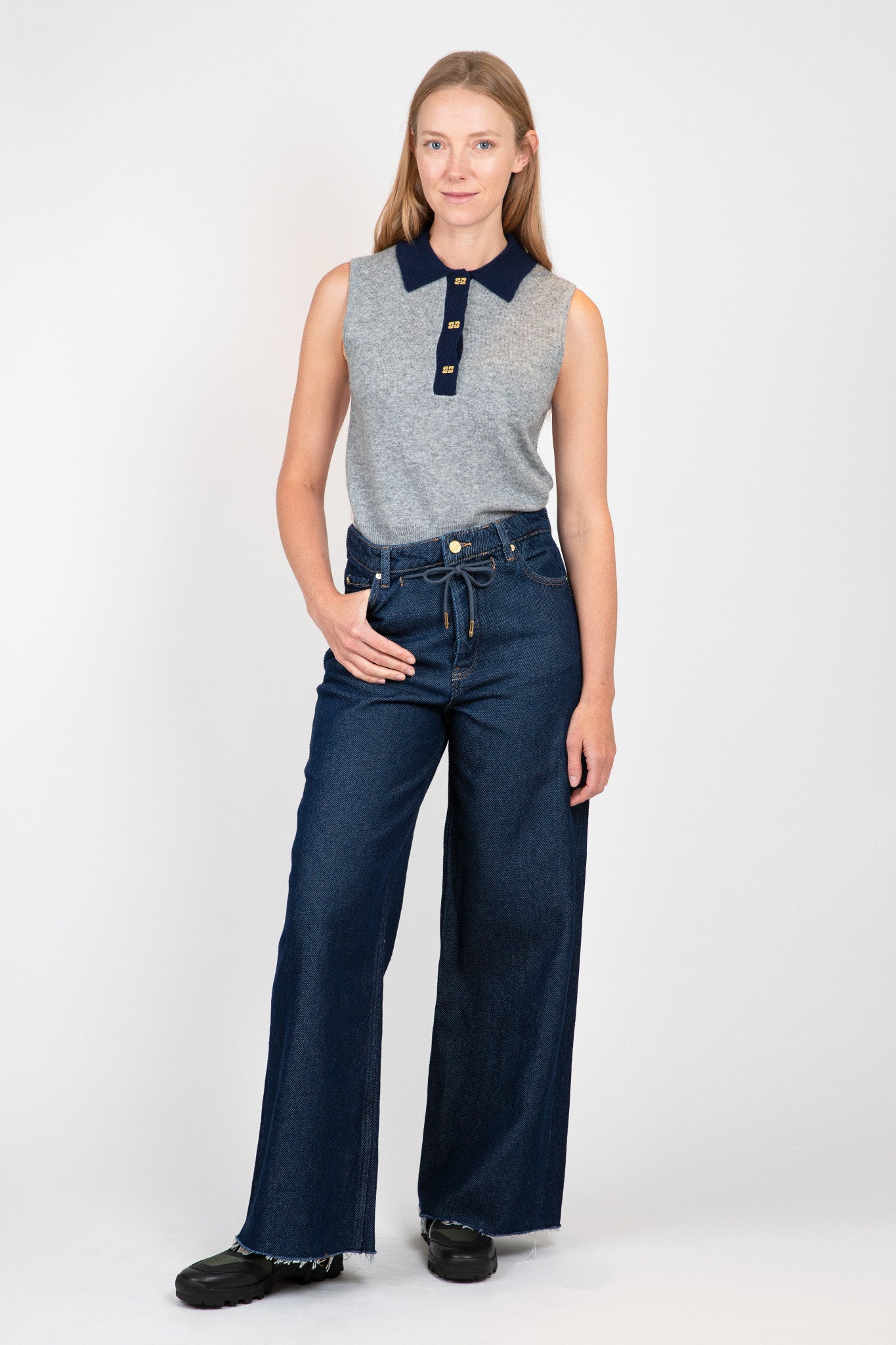 Heavy Denim Wide Drawstring Jeans