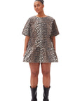 Leopard Open-Back Mini Denim Dress Skirts & Dresses Ganni   