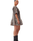 Leopard Open-Back Mini Denim Dress Skirts & Dresses Ganni   