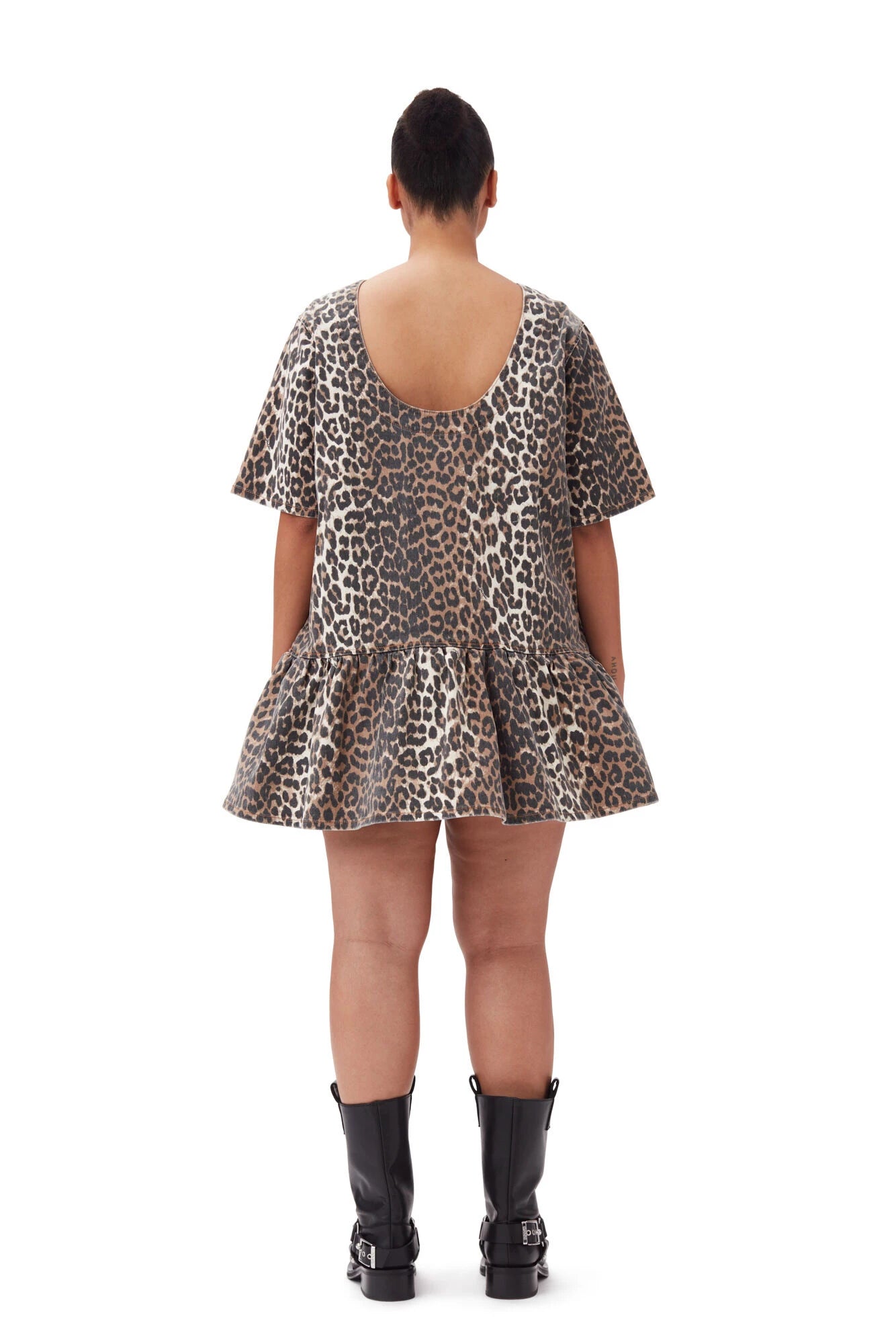 Leopard Open-Back Mini Denim Dress Dresses Ganni