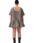 Leopard Open-Back Mini Denim Dress Skirts & Dresses Ganni   