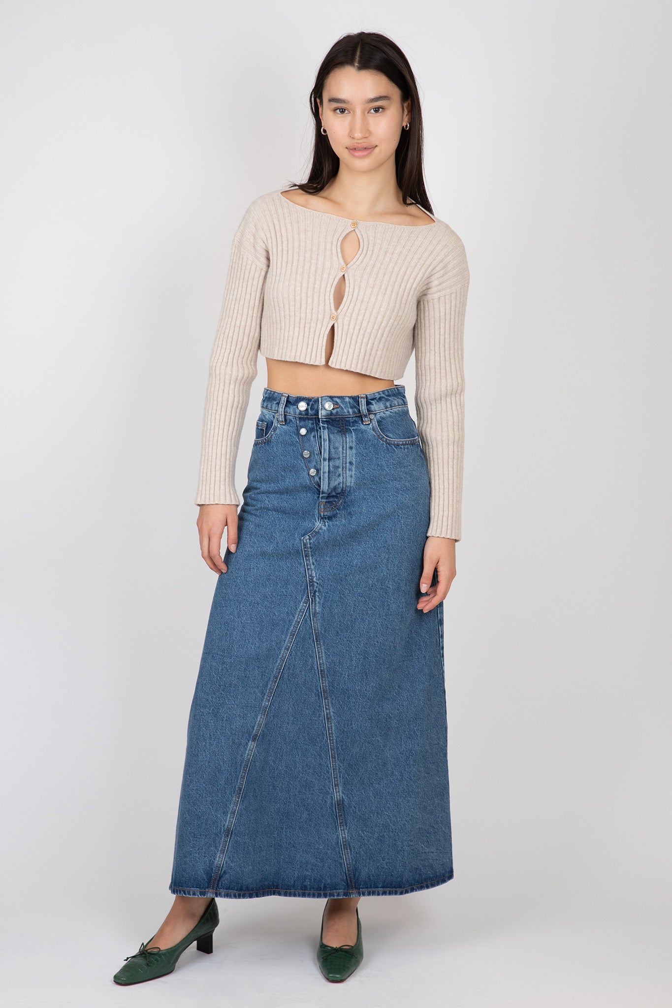 Overdyed Cutline Denim Maxi Skirt Skirts & Dresses Ganni   