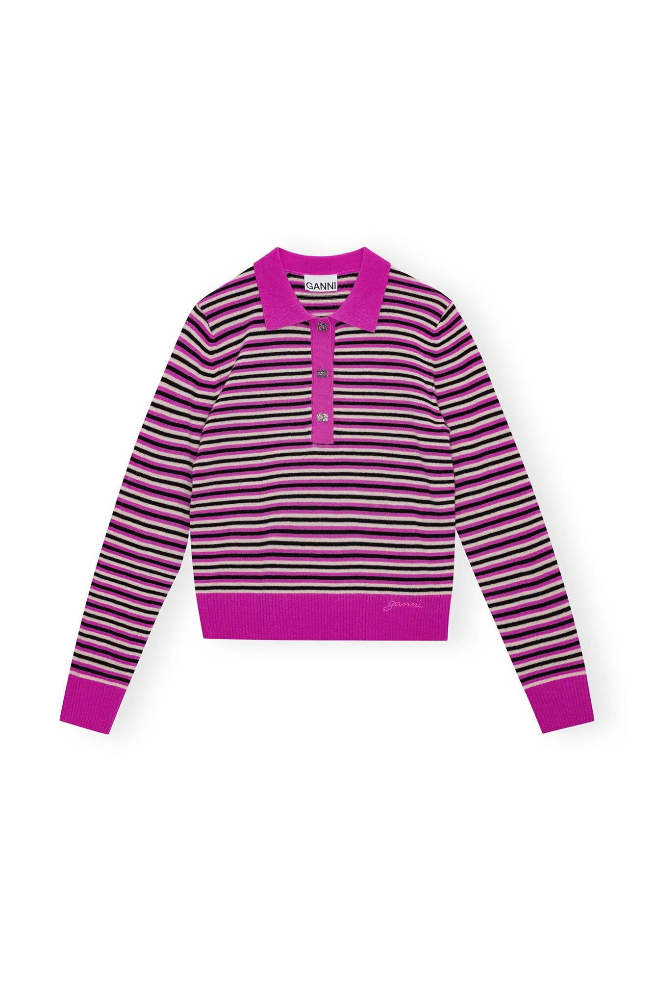 Striped Cashmere Polo Sweater Sweaters & Knits Ganni   