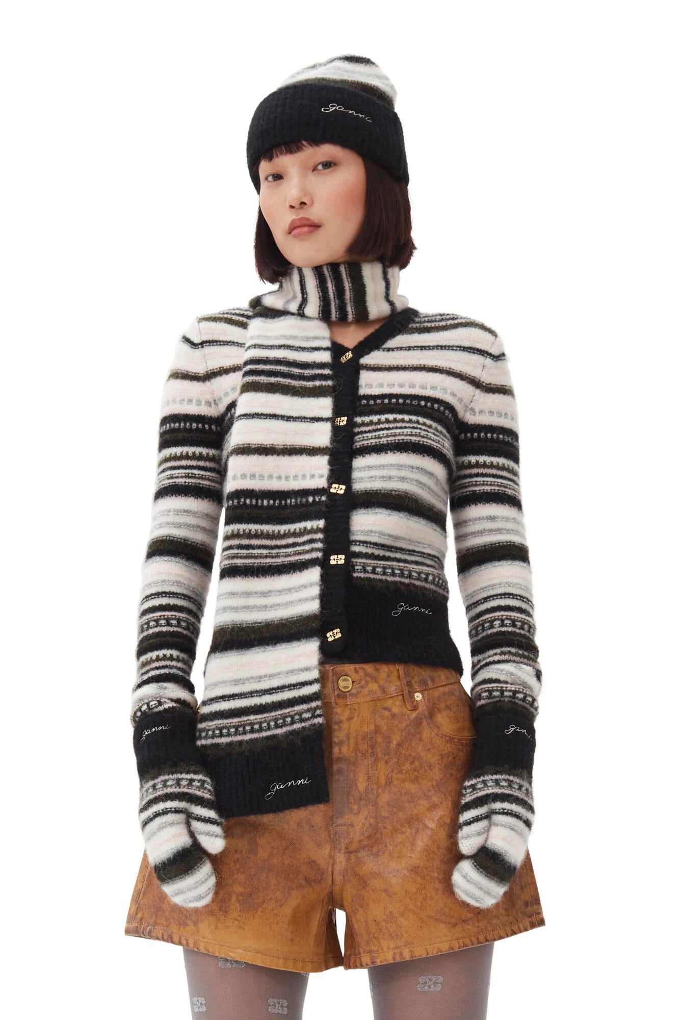 Striped Soft Wool Mittens Accessories Ganni