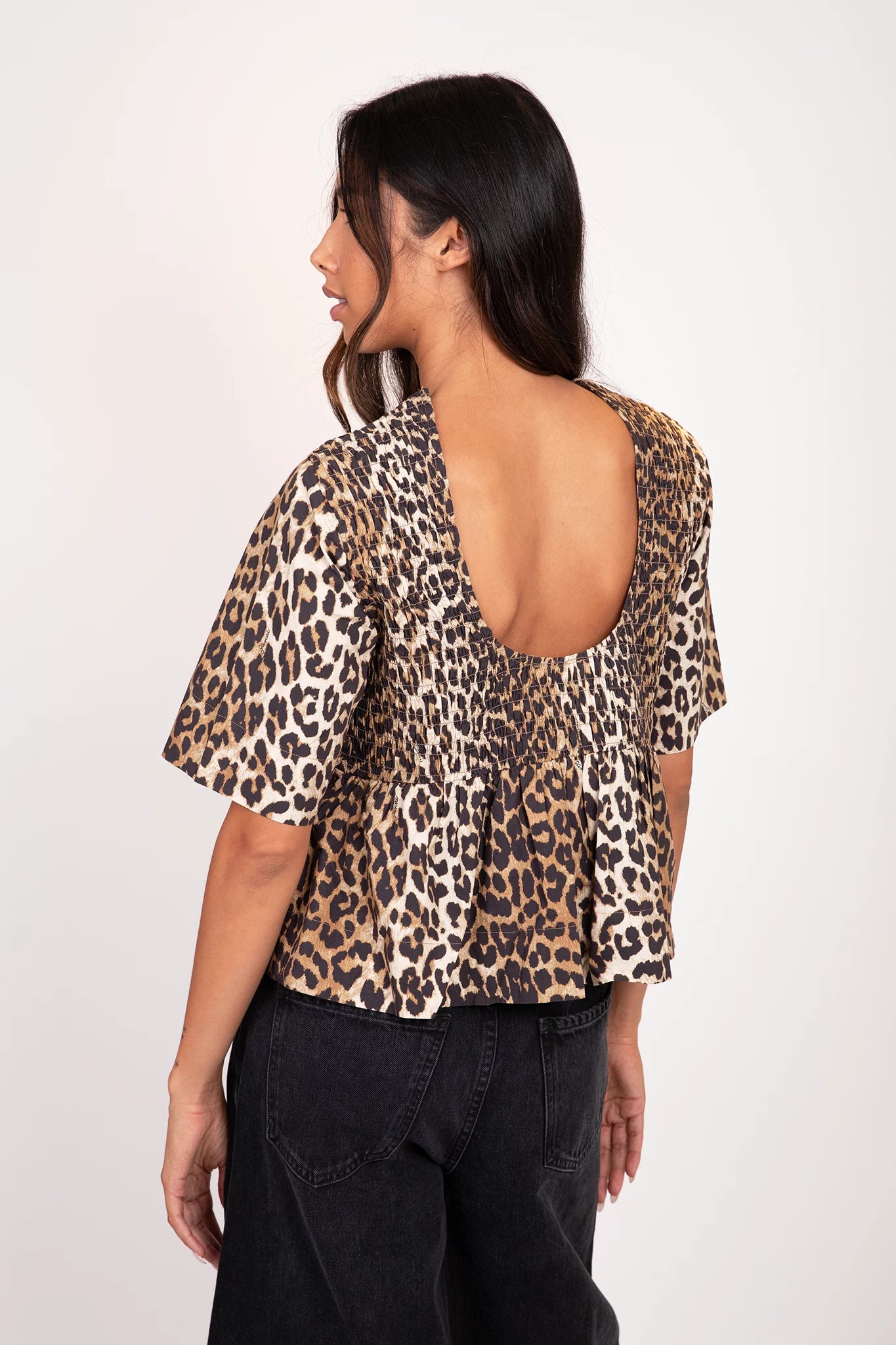 Printed Cotton Smock Blouse Tops Ganni