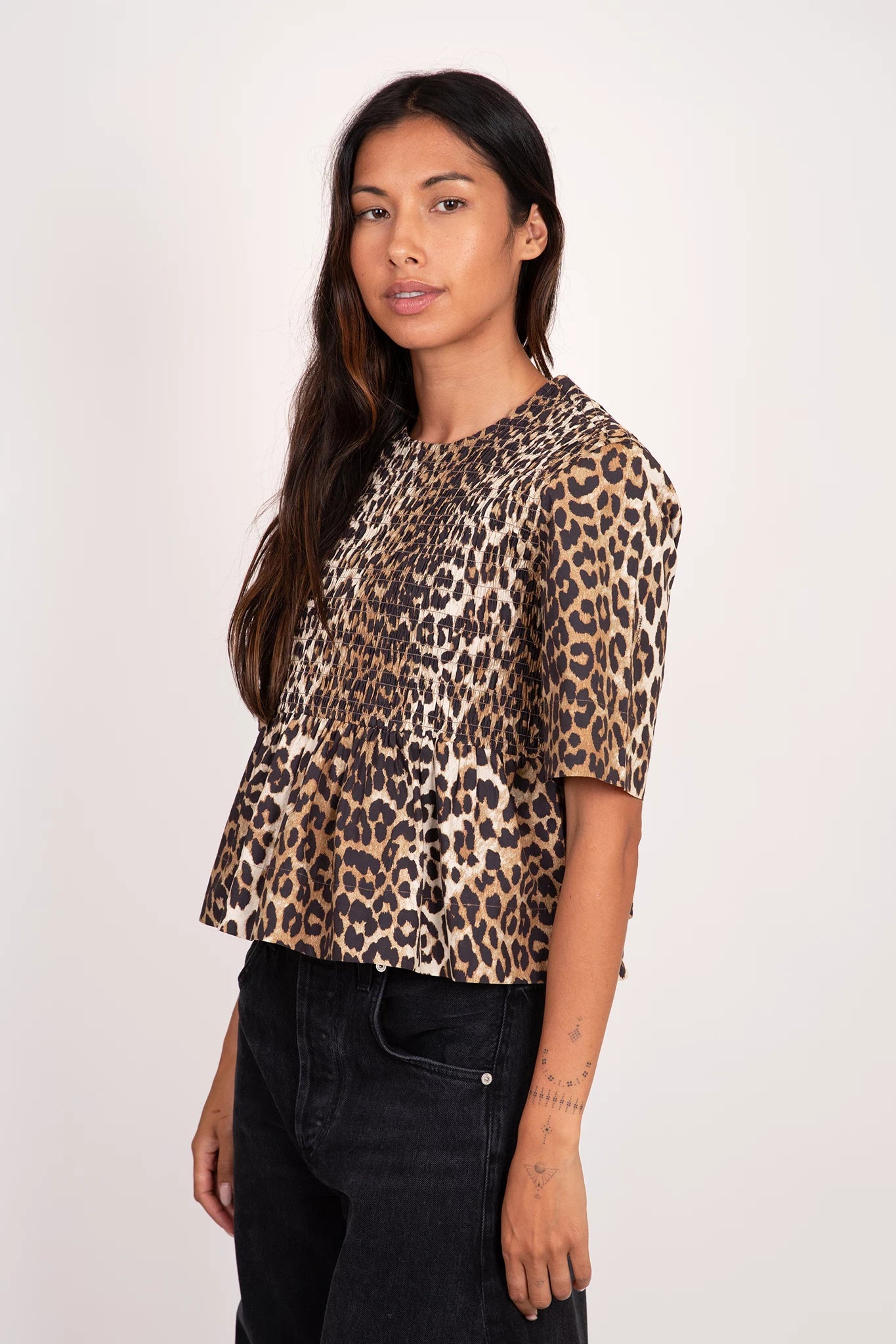 Printed Cotton Smock Blouse Tops Ganni