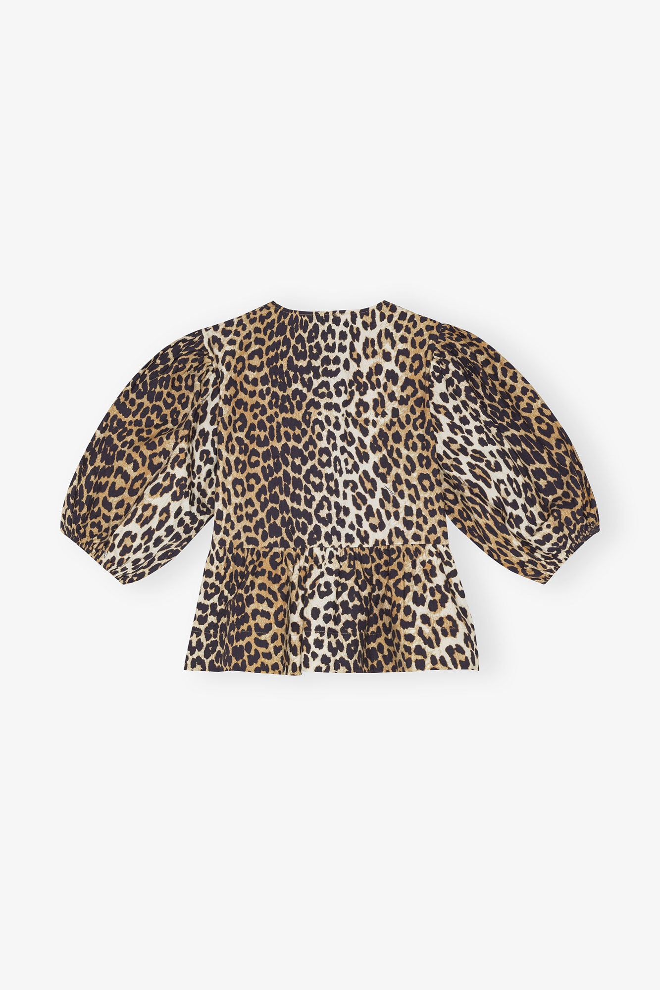 Leopard Cotton Poplin Peplum Tie Blouse Tops Ganni