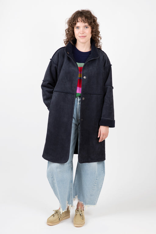 Velvet-Cara-Lux-Sherpa-Long-Jacket-Navy
