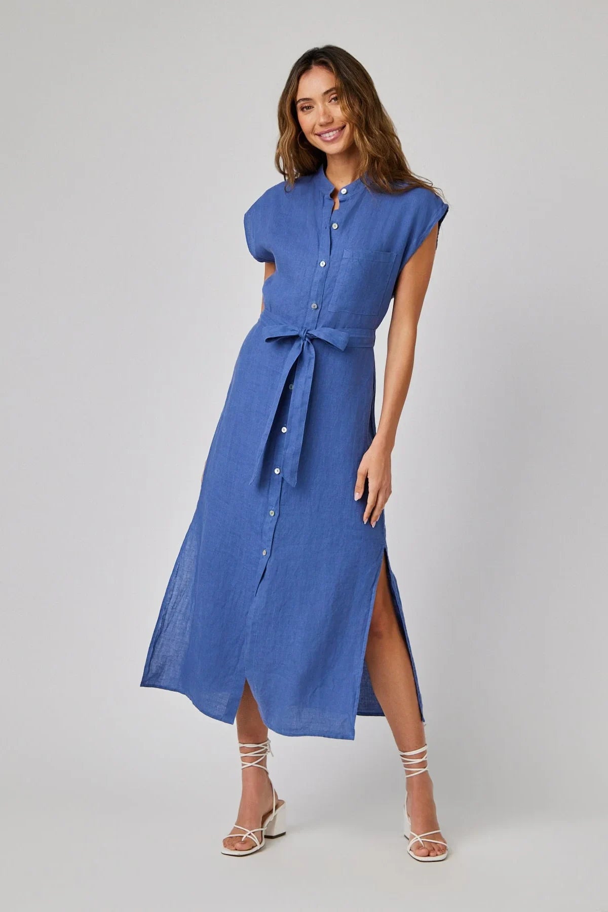 Linen Cap Sleeve Button Front Midi Dress Dresses Bella Dahl