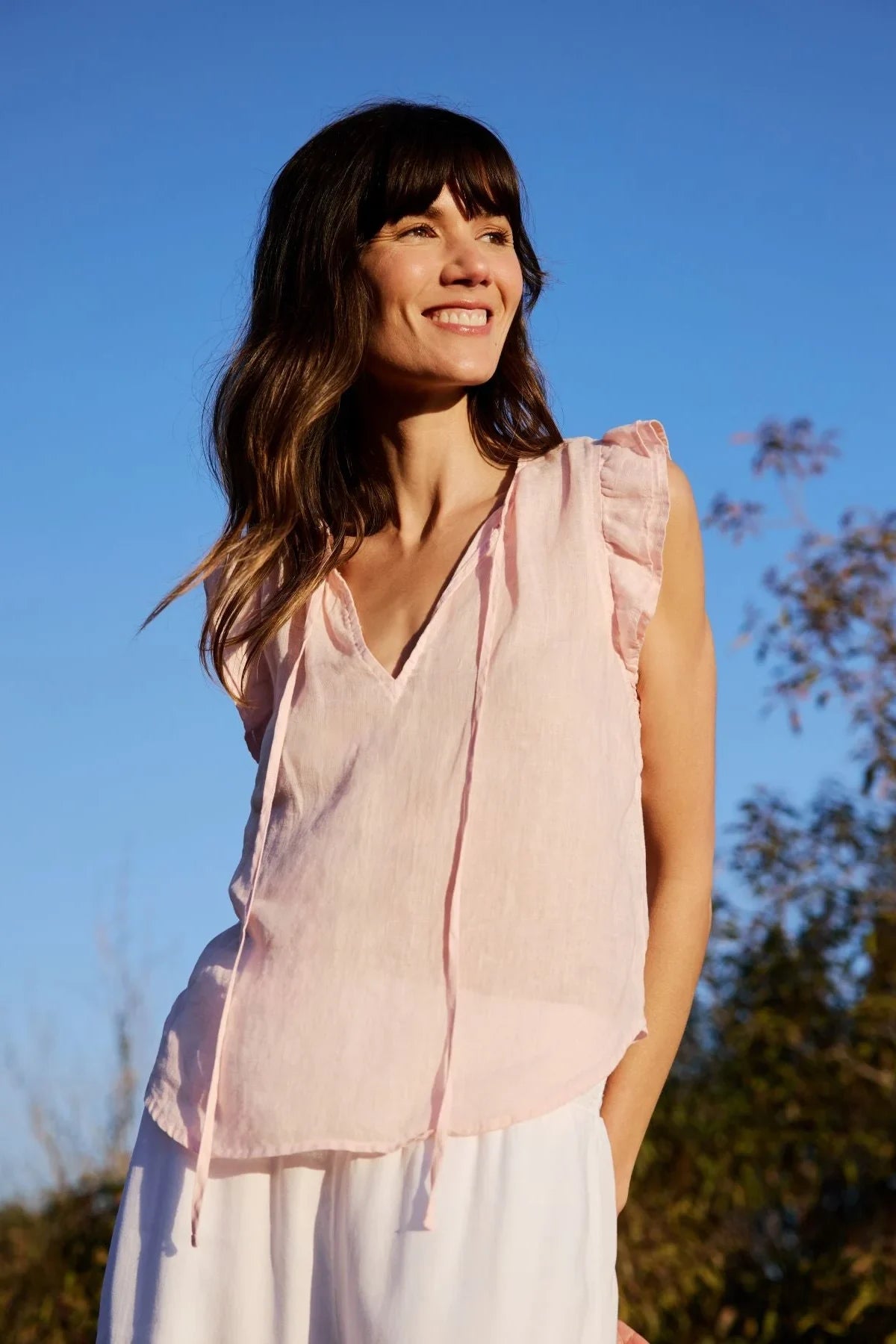 Linen Ruffle Sleeve Top Tops Bella Dahl
