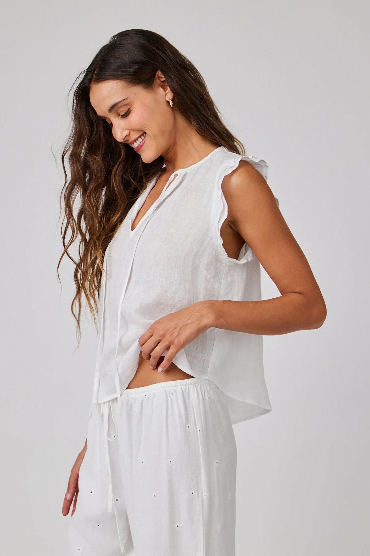 Linen Ruffle Sleeve Top Tops Bella Dahl