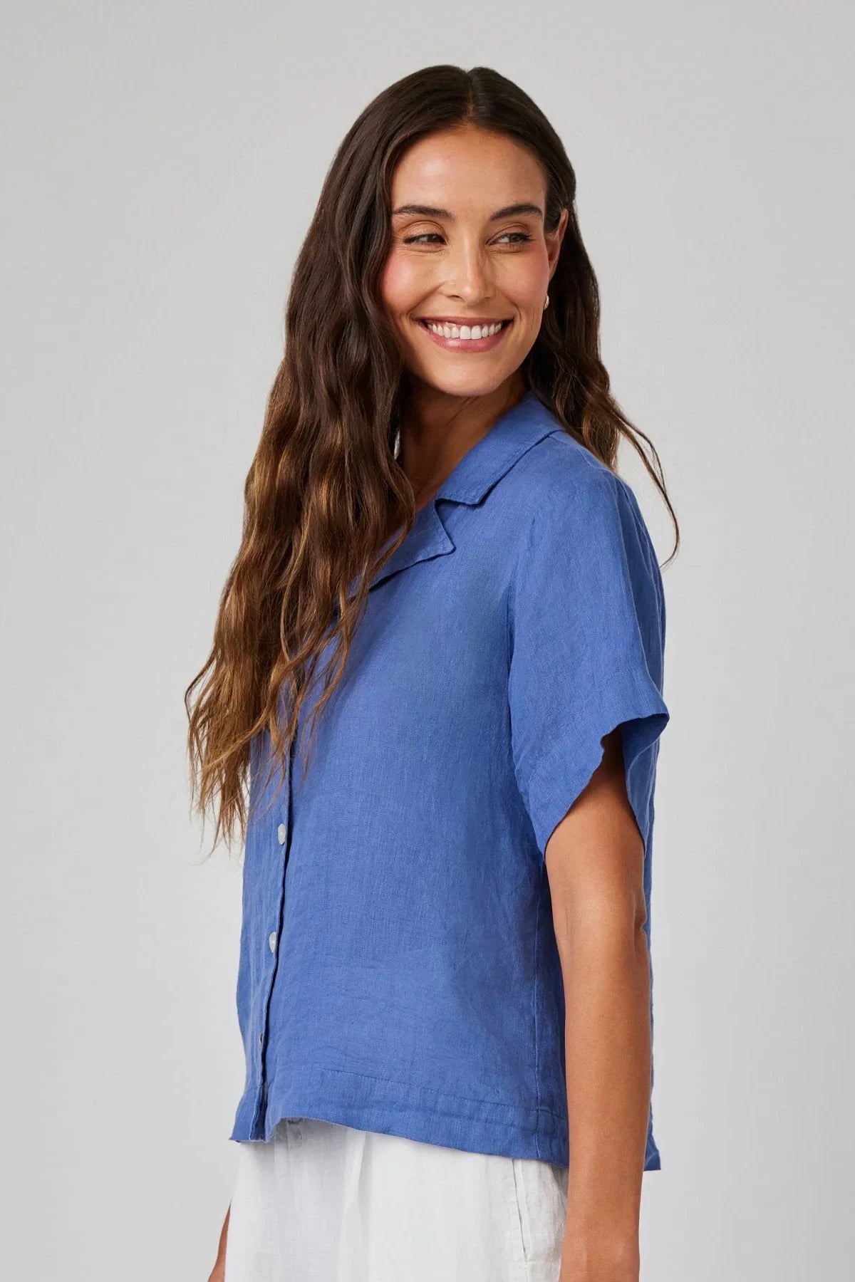 Linen Short Sleeve Flowy Button Down Tops Bella Dahl