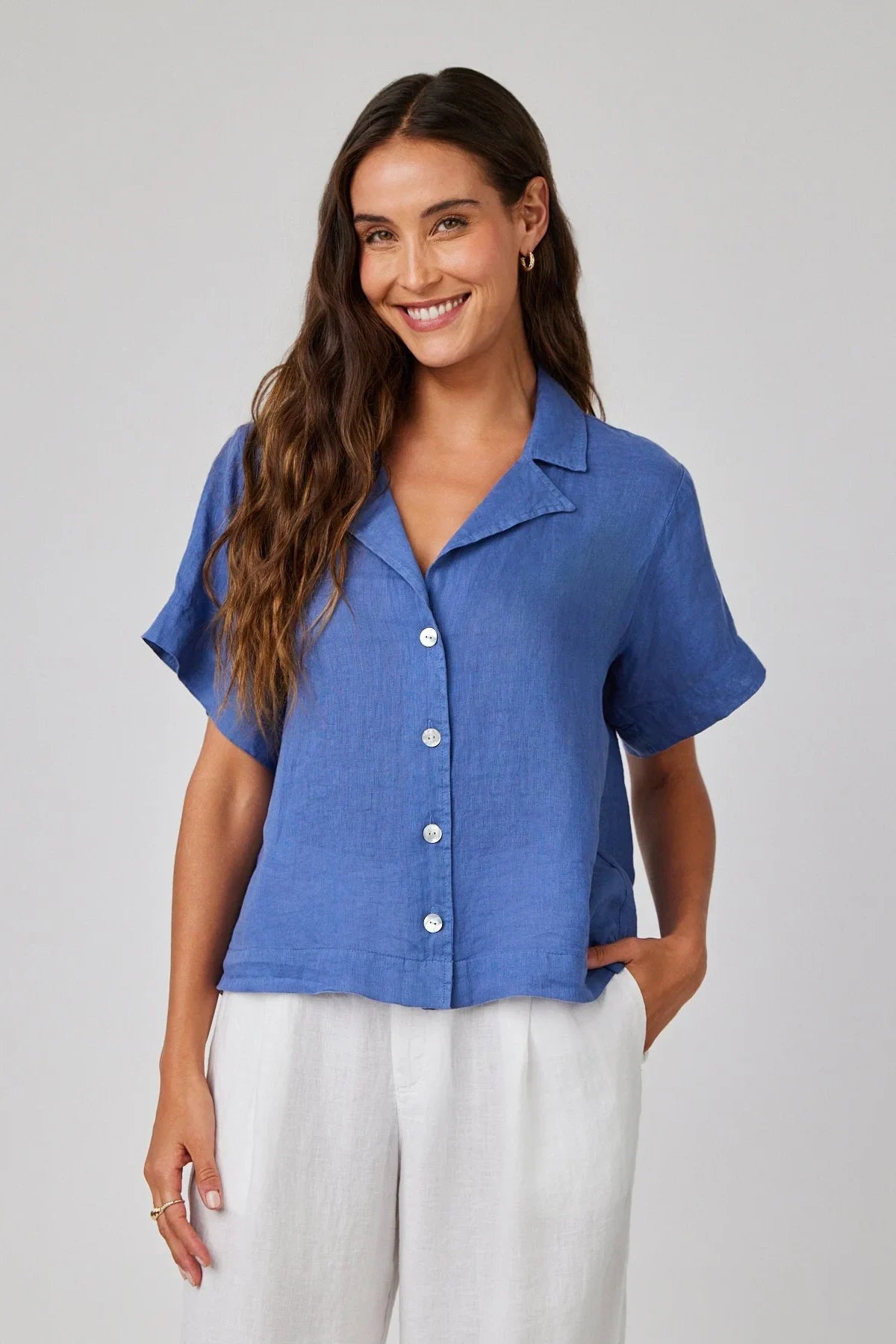 Linen Short Sleeve Flowy Button Down Tops Bella Dahl