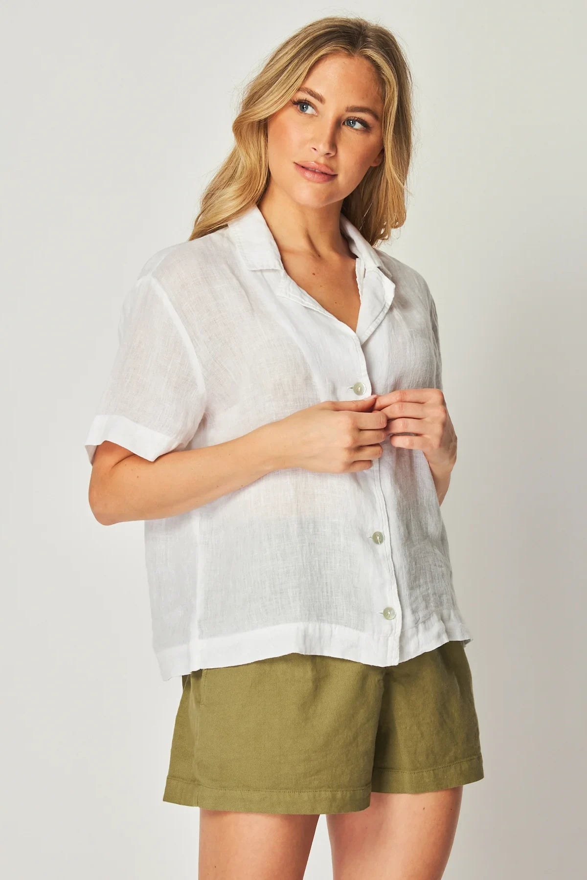 Linen Short Sleeve Flowy Button Down Tops Bella Dahl