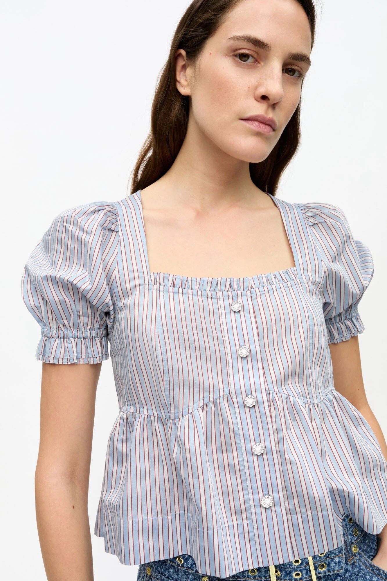Striped Yarn Dyed Blouse Tops Ganni