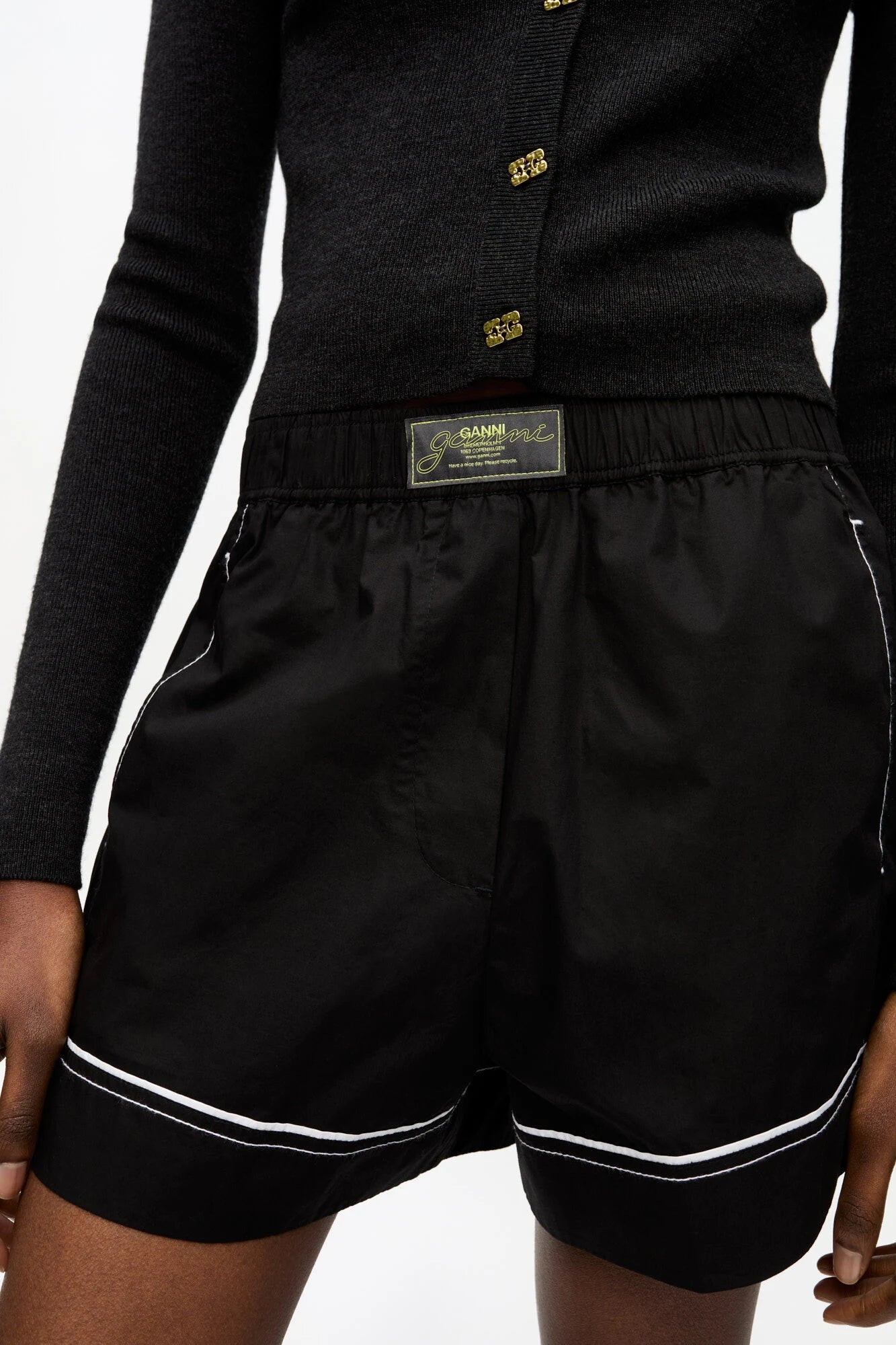 Black Cotton Poplin Shorts Shorts Ganni