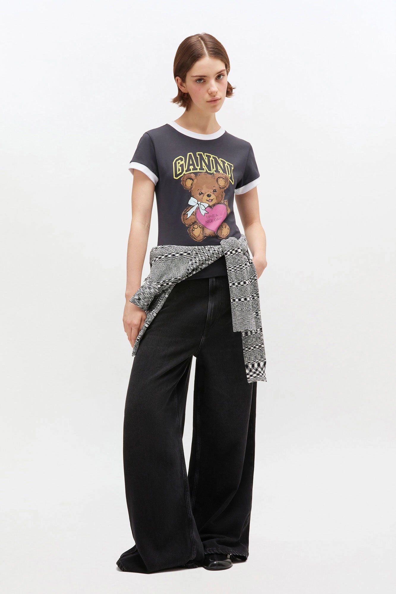 Black Cropped Teddy T-shirt Tops Ganni
