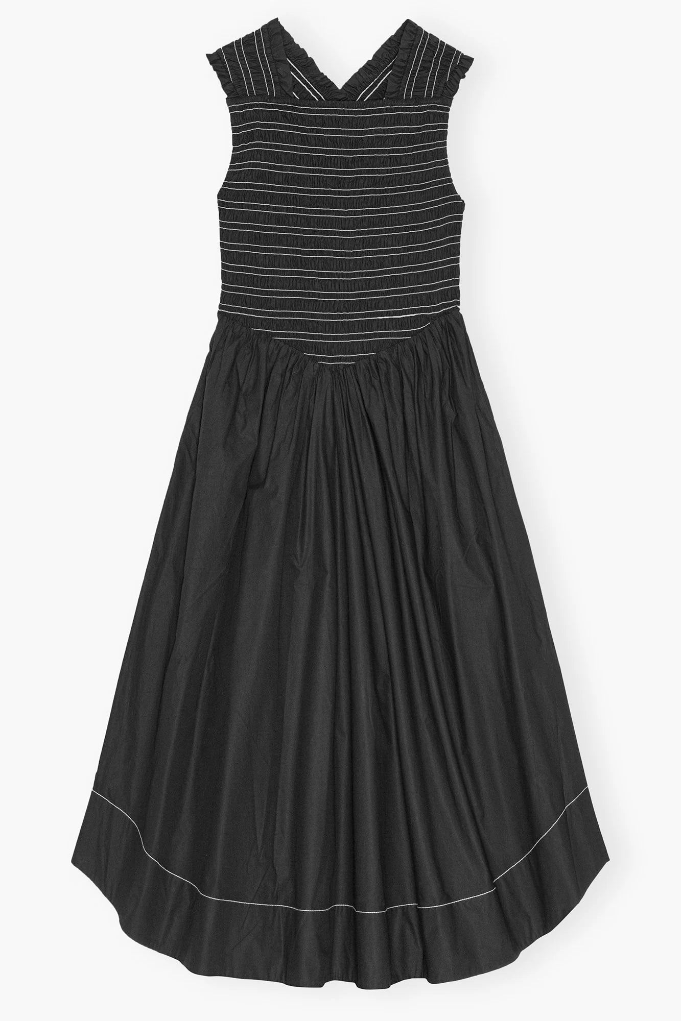 Black Washed Stretch Cotton Smock Midi Dress Dresses Ganni