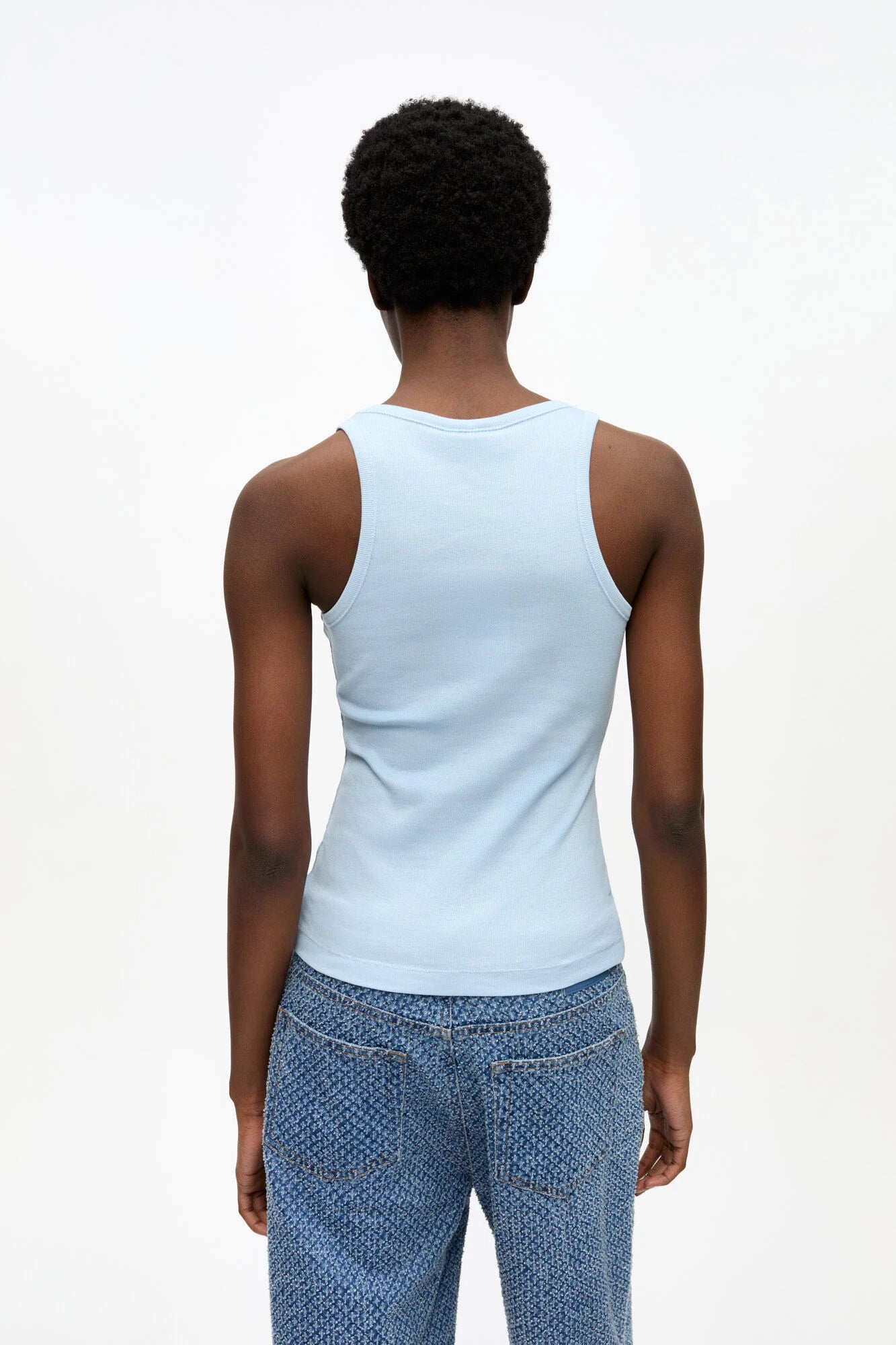 Blue Soft Cotton Rib Tank Top T-Shirts Ganni
