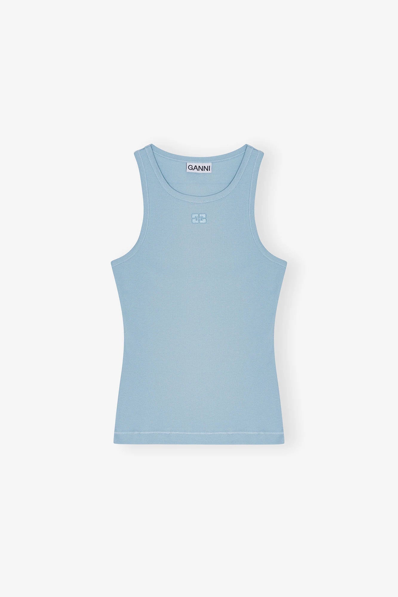 Blue Soft Cotton Rib Tank Top T-Shirts Ganni