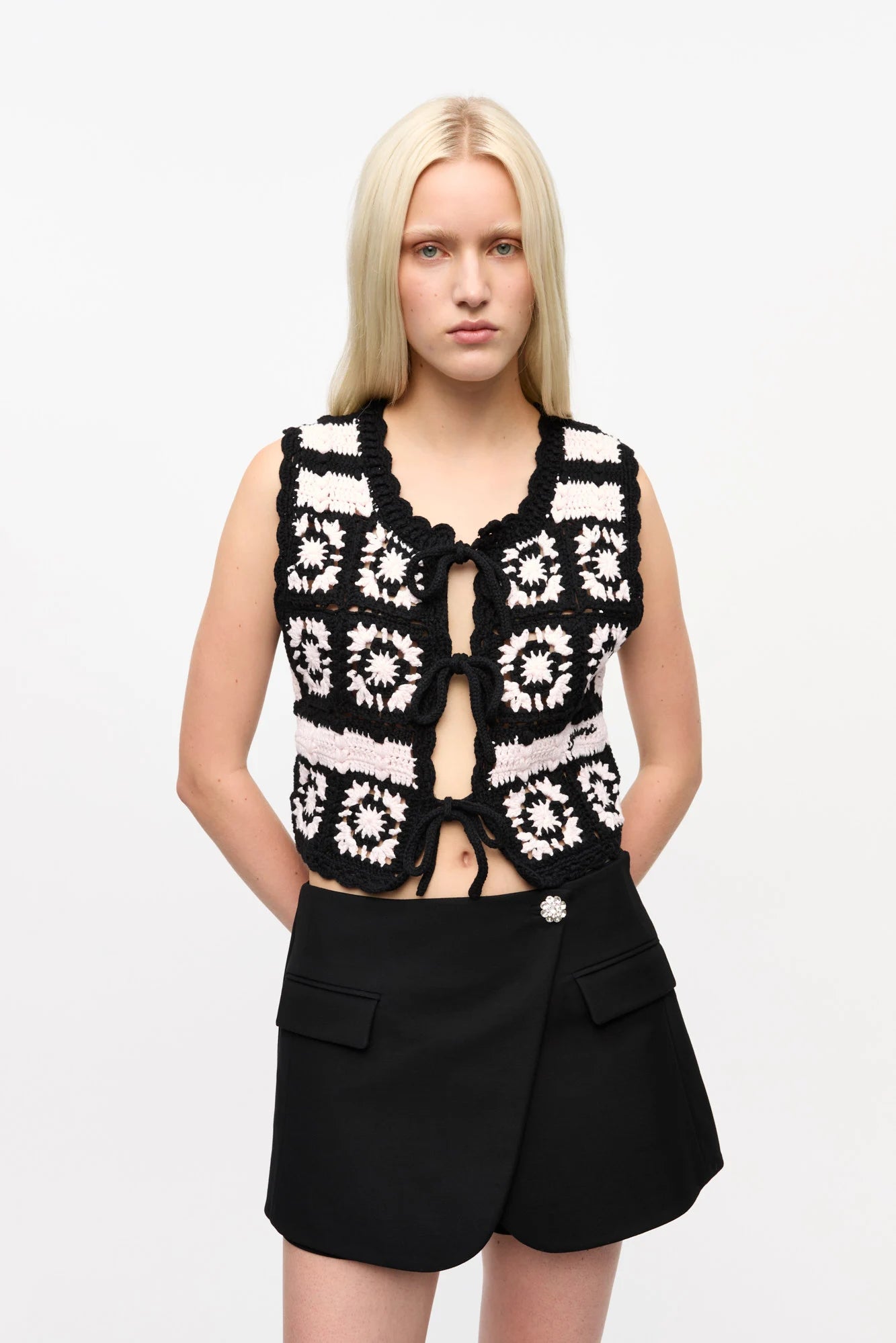 Crochet Tie String Vest Tops Ganni
