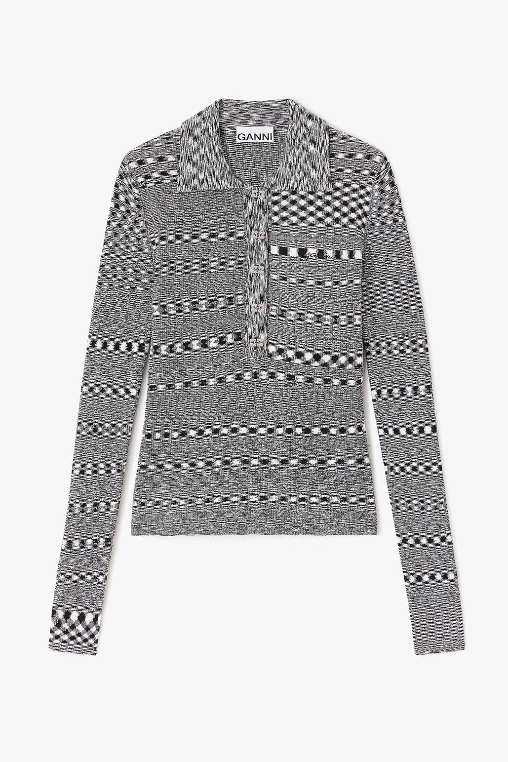 Grey Striped Knitted Polo Shirt Sweaters & Knits Ganni