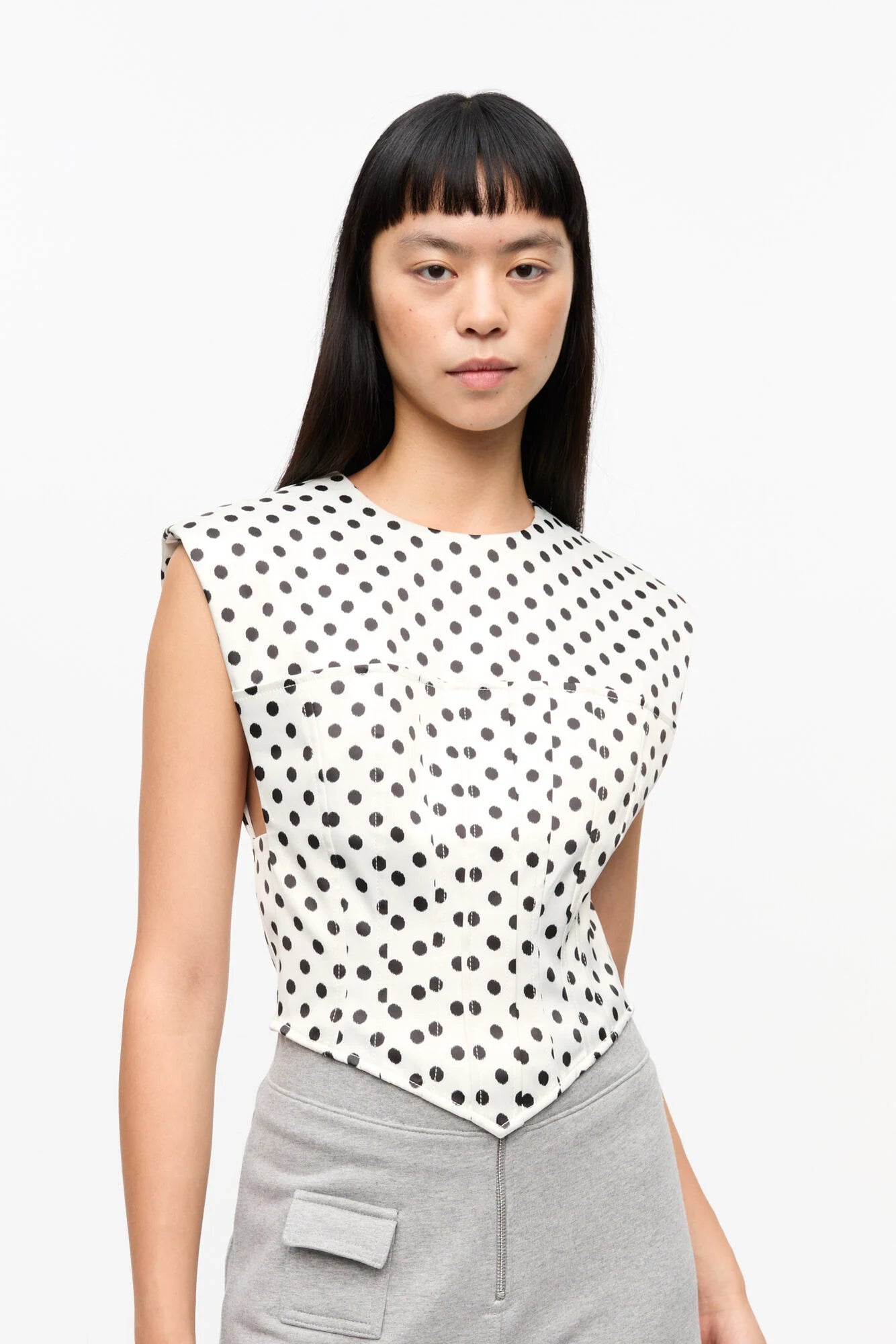 Polka-Dot Satin Corset Blouse Tops Ganni