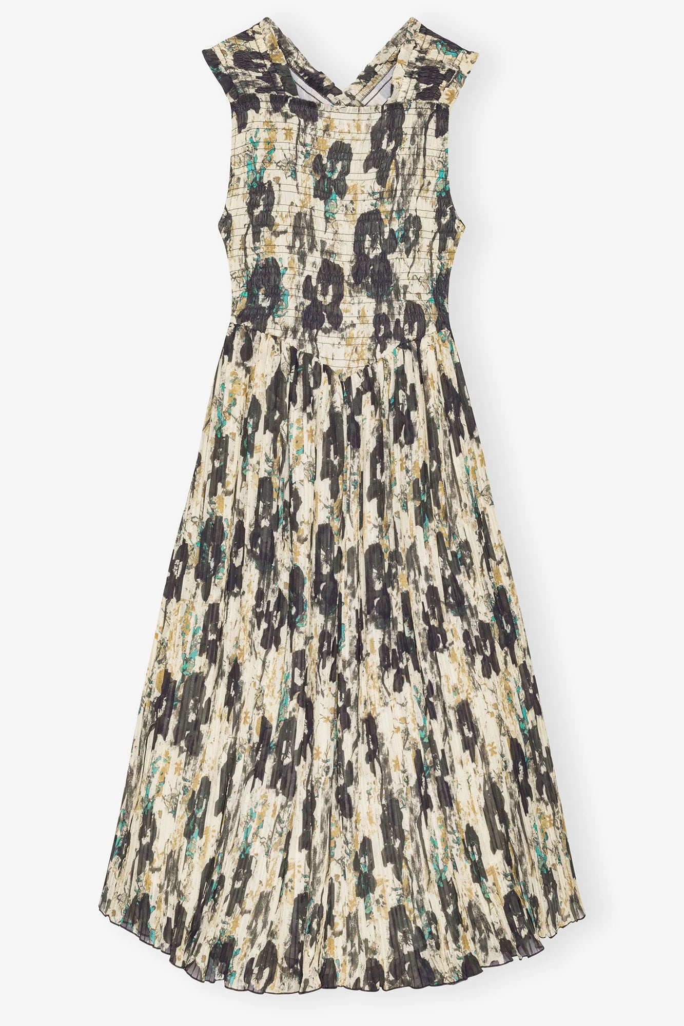 Printed Pleats Smock Midi Straps Dress Dresses Ganni