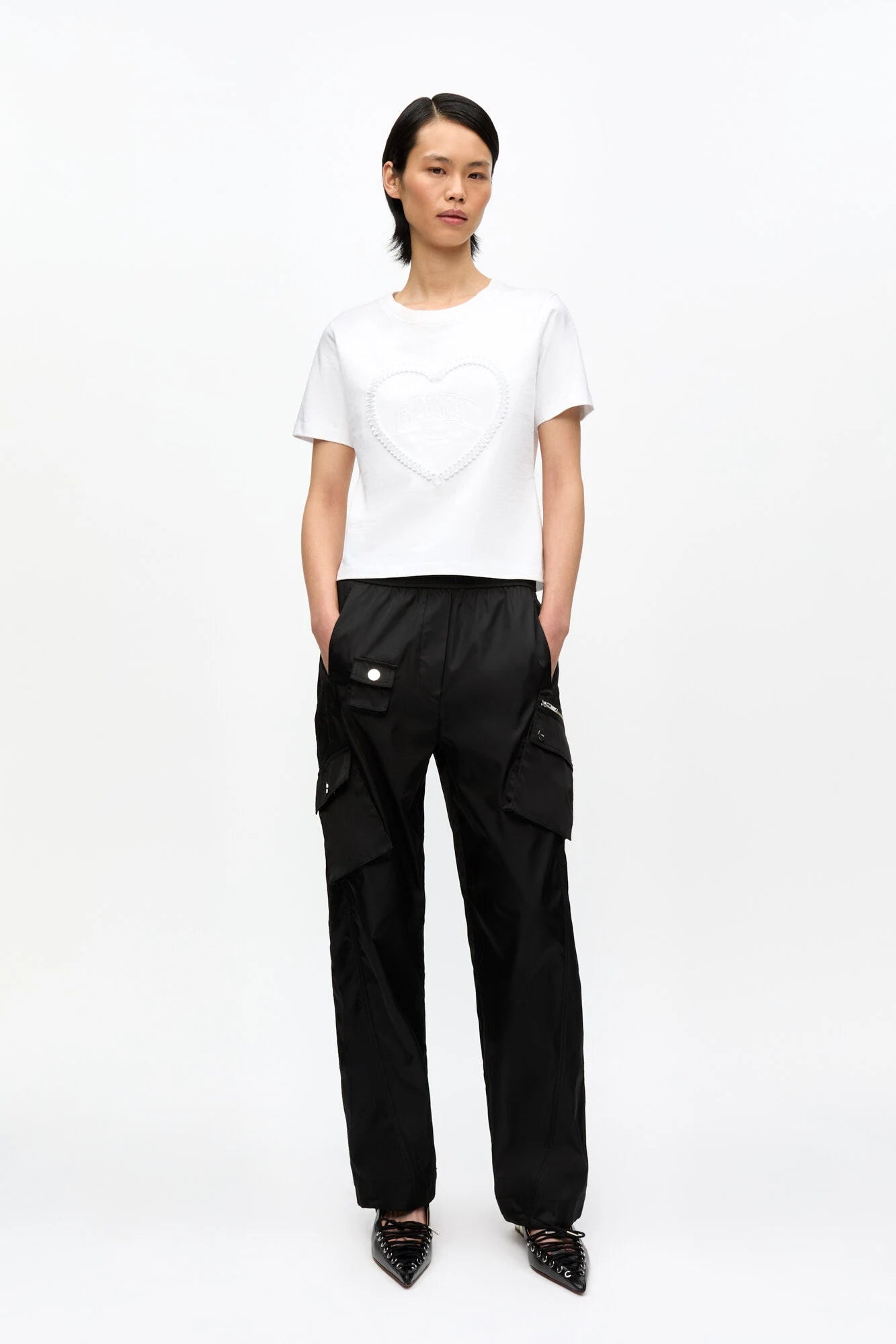 White Heavy Cotton Heart T-Shirt T-Shirts Ganni