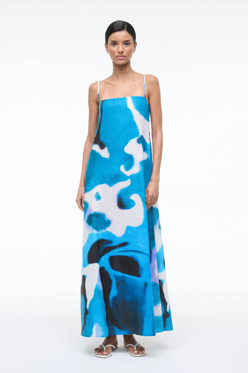 laura linen dress pastel clouds – Hill's Dry Goods Long Layered Ruffle Dress and elevated daytime styling Color:Neon-Pink plp-50417