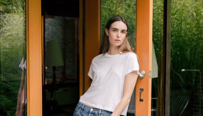 Woman wearing white t-shirt