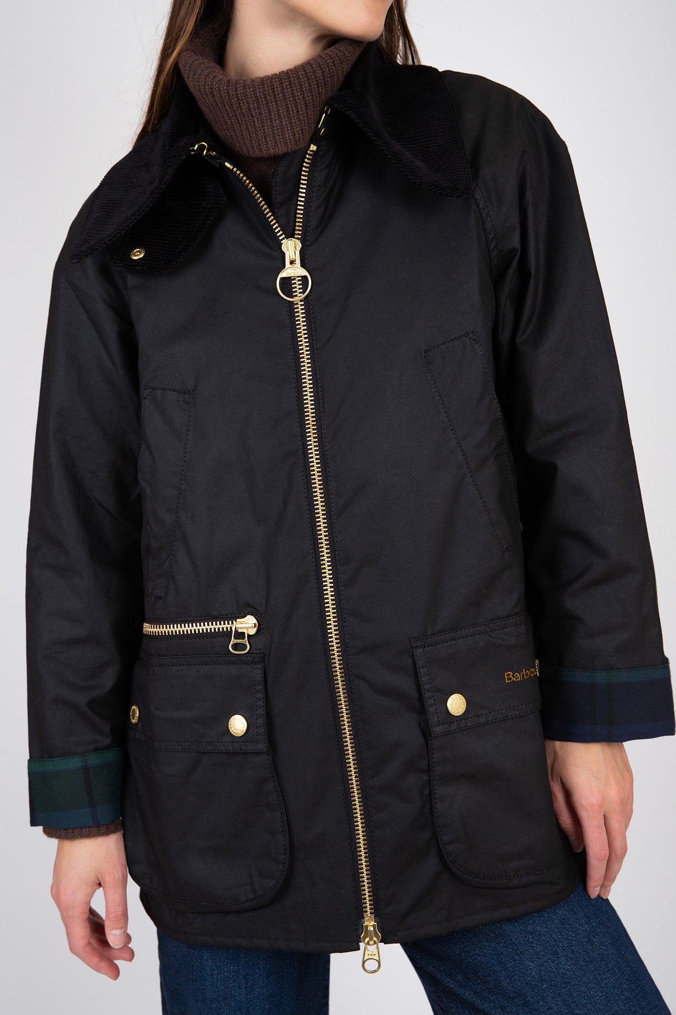 Barbour-Gunnerside-Wax-Jacket-Classic-Black-Sage-Tartan