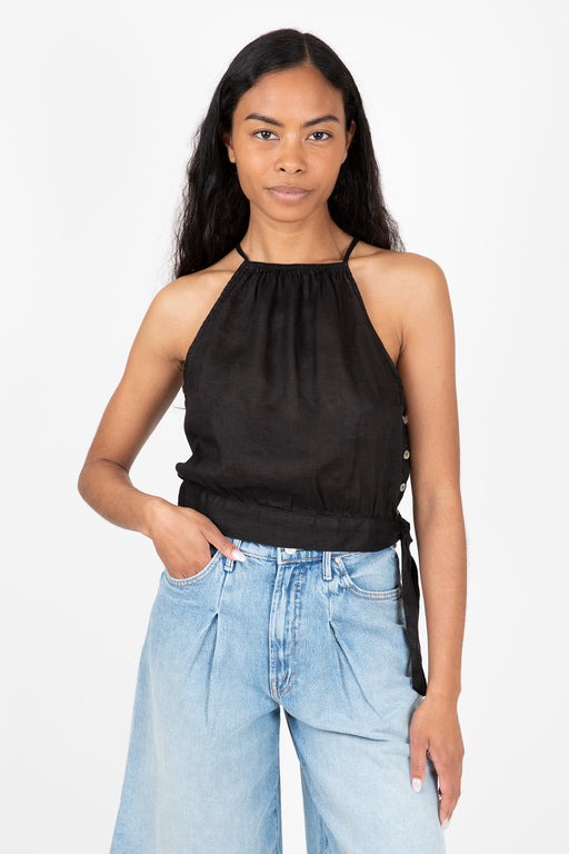    Bella-Dahl-Side-Tie-Button-Halter-Top-Black