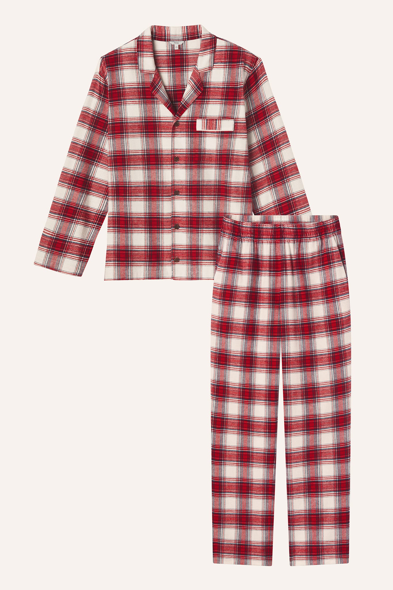 Eberjey-Flannel-Long-PJ-Set-Tartan-Plaid-Haute-Red-Ivory