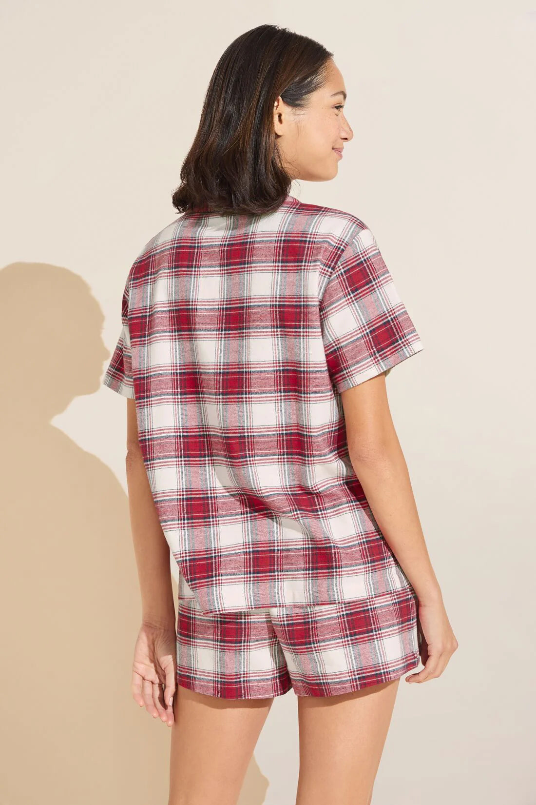 Eberjey-Flannel-Short-PJ-Set-Tartan-Plaid-Haute-Red-Ivory