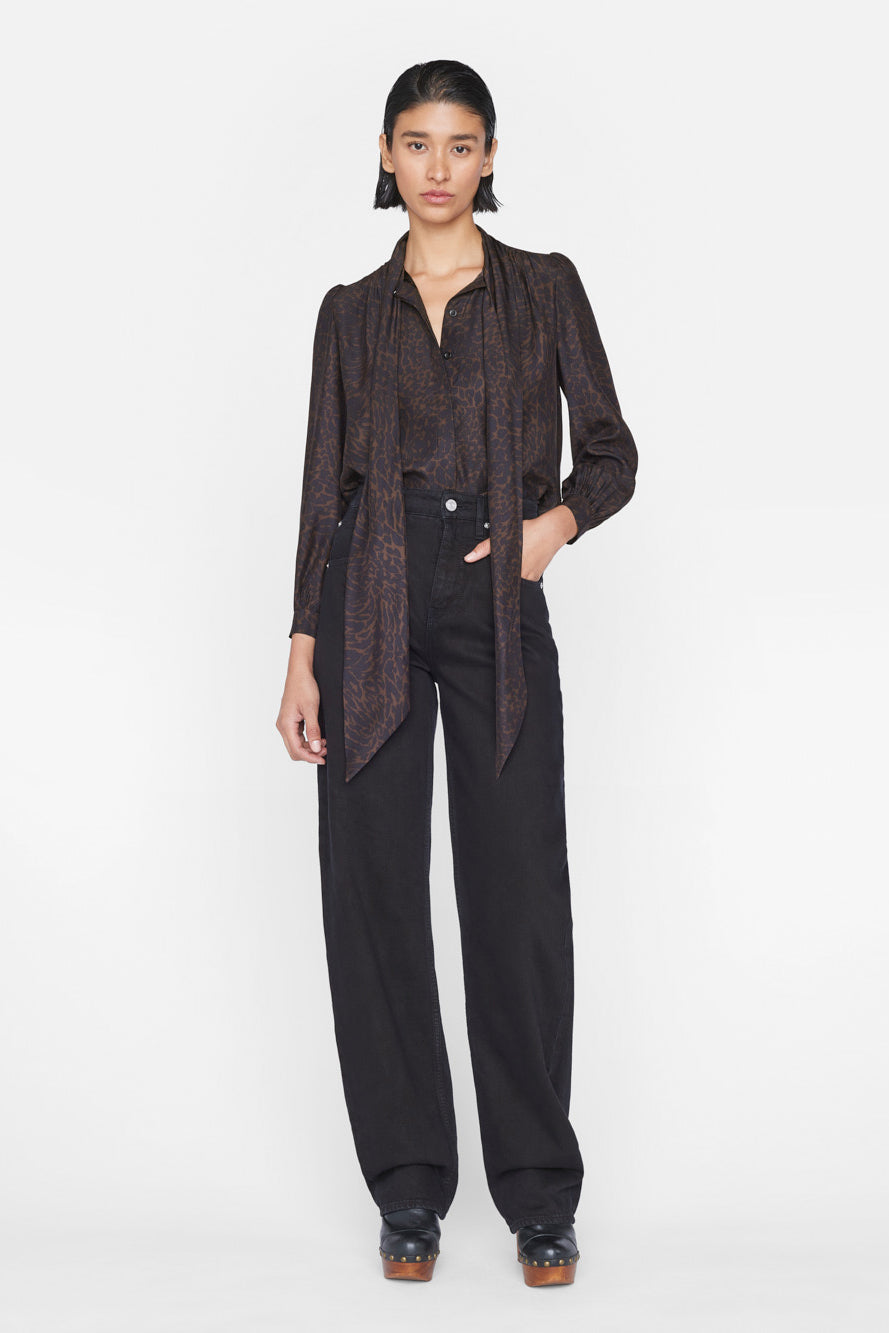    FRAME-Femme-Tie-Neck-Blouse-Espresso-Multi