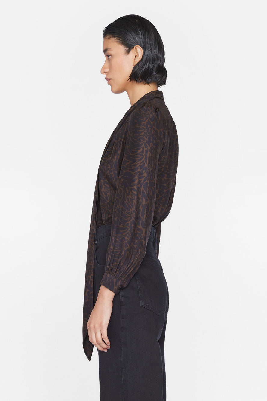    FRAME-Femme-Tie-Neck-Blouse-Espresso-Multi