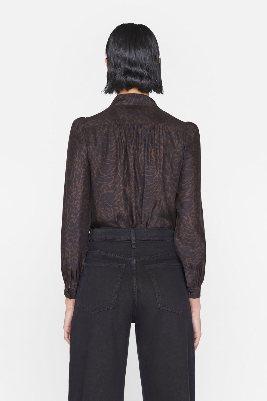   FRAME-Femme-Tie-Neck-Blouse-Espresso-Multi