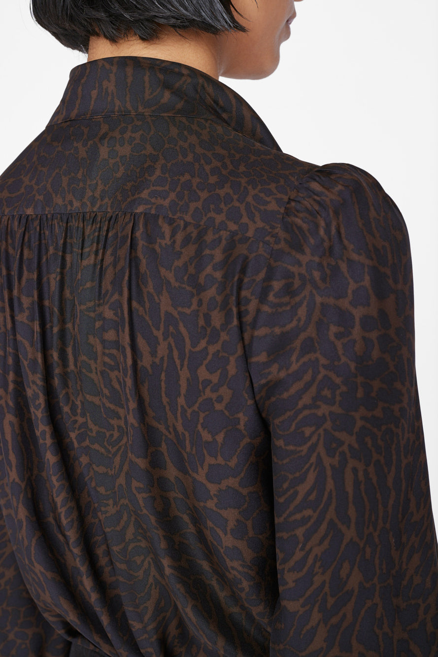    FRAME-Femme-Tie-Neck-Blouse-Espresso-Multi