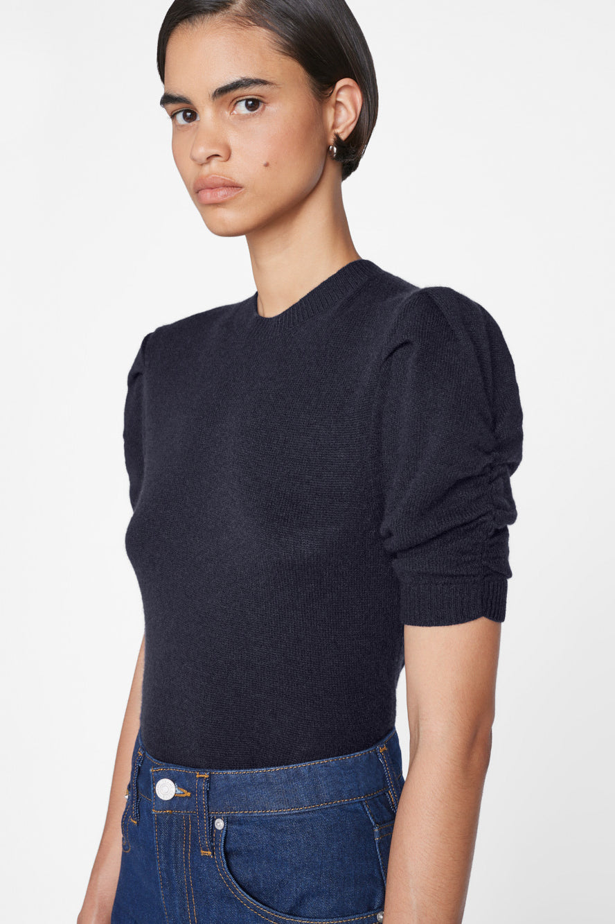 FRAME-Ruched-Sleeve-Cashmere-Sweater-Navy   FRAME-Ruched-Sleeve-Cashmere-Sweater-Navy