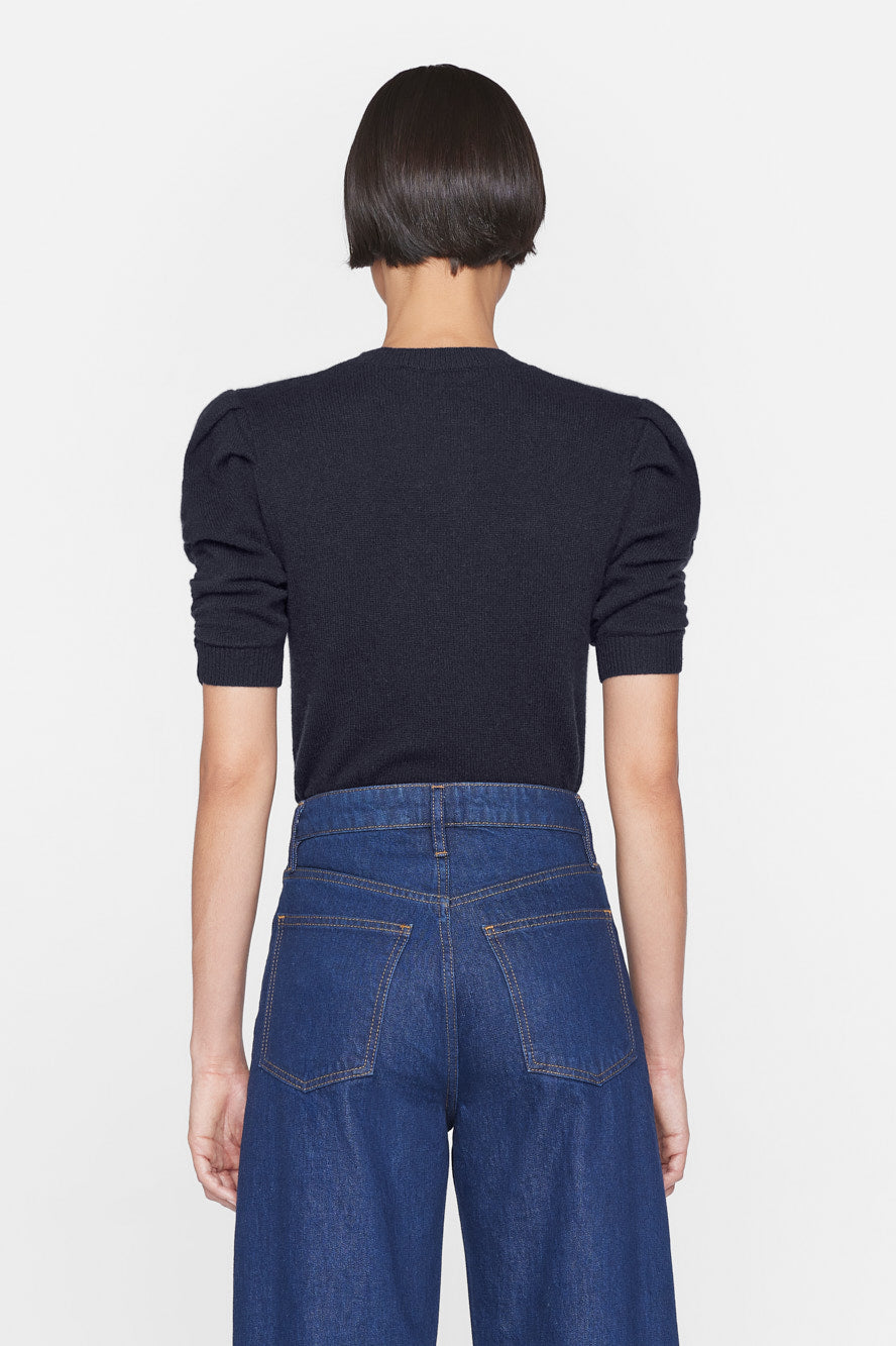    FRAME-Ruched-Sleeve-Cashmere-Sweater-Navy