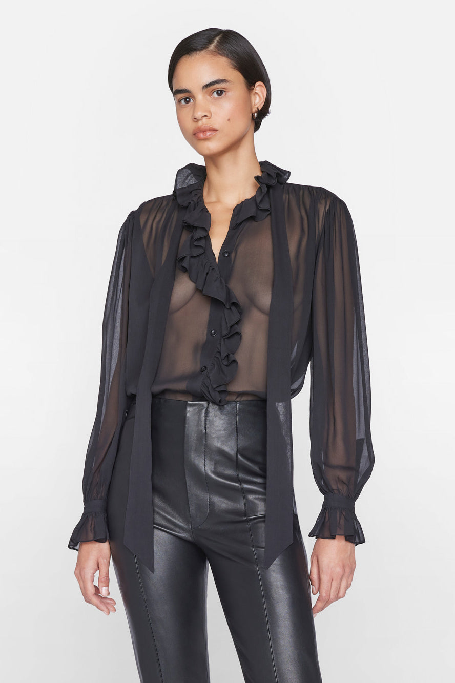 FRAME-Ruffle-Front-Button-Up-Shirt-Noir
