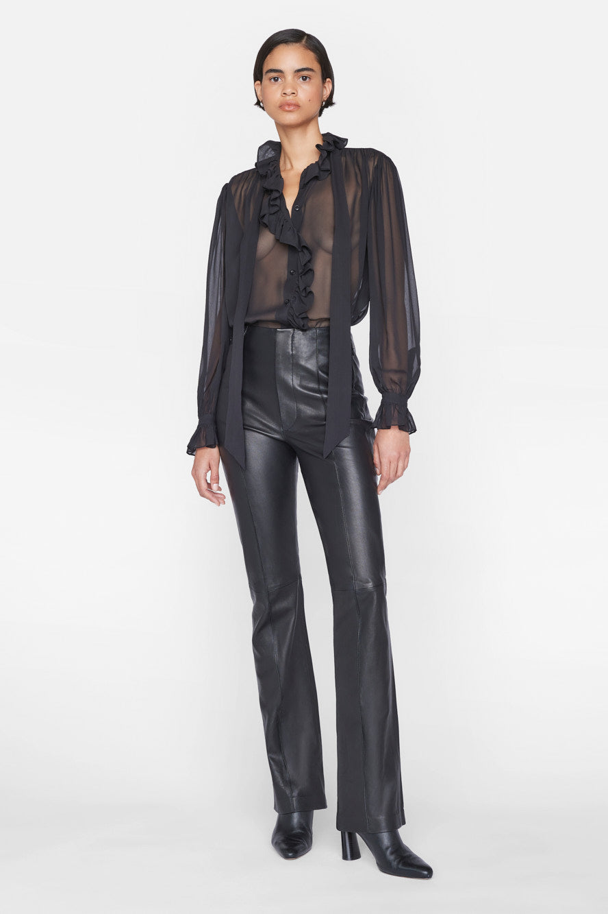 FRAME-Ruffle-Front-Button-Up-Shirt-Noir