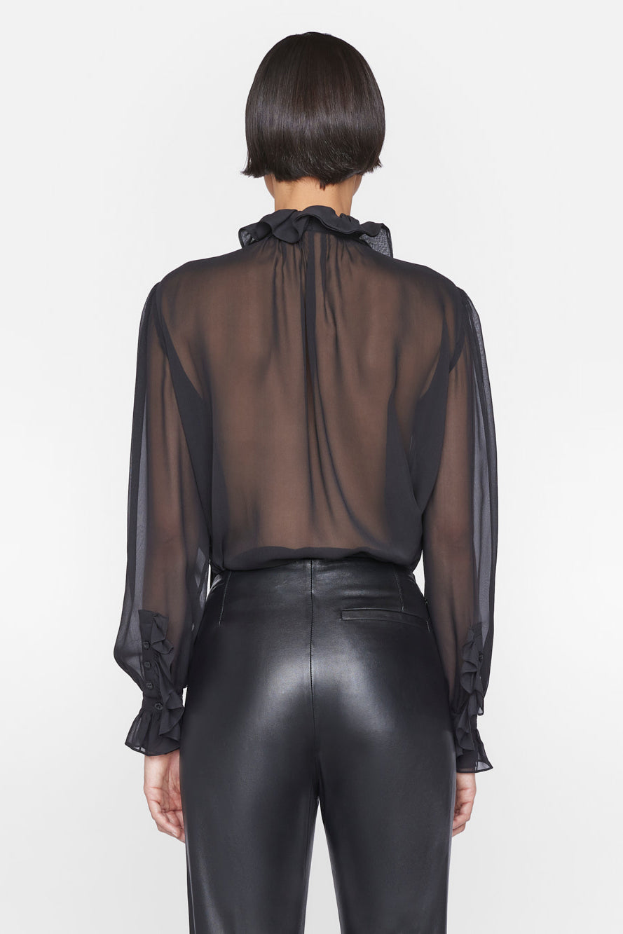 FRAME-Ruffle-Front-Button-Up-Shirt-Noir