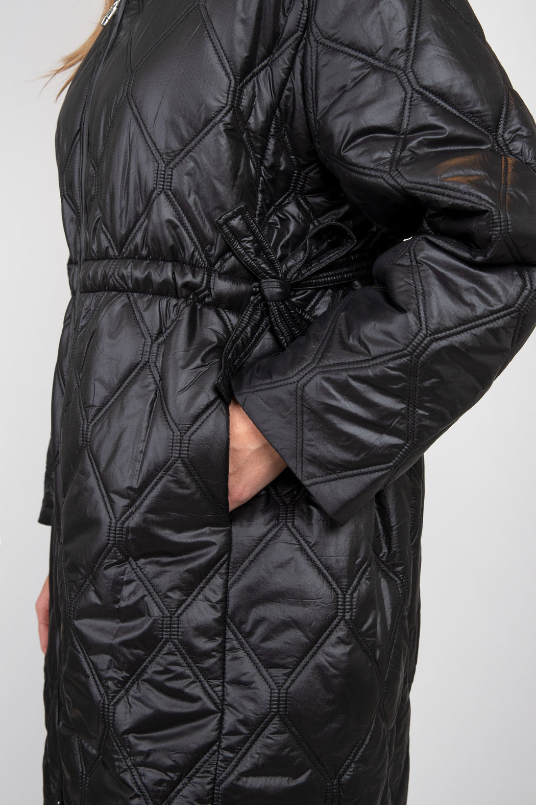 Ganni-Black-Shiny-Quilt-Long-Coat-Black