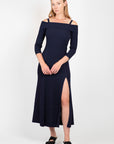 Blue Melange Knit Off Shoulder Maxi Dress Skirts & Dresses Ganni   